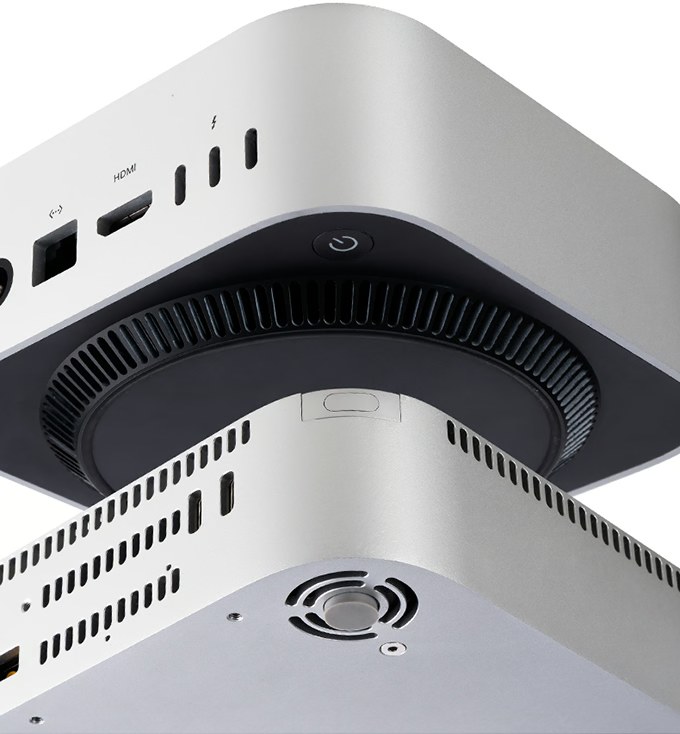 PwrMini P1 与 Mac mini 叠放后的散热通道